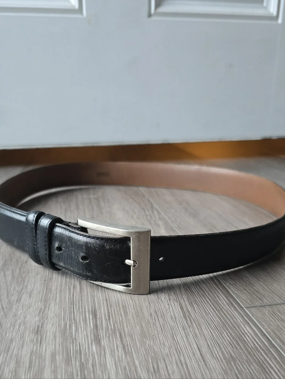 Allen Edmonds Black Leather Dress Belt Size 38 Silver Buckle Made in USA